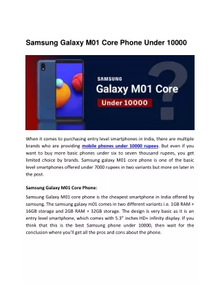 Samsung Galaxy M01 Core Phone Under 10000