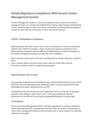 Satisfy Regulatory Compliance With Secuviz Visitor Management System. secuviz-docx-converted