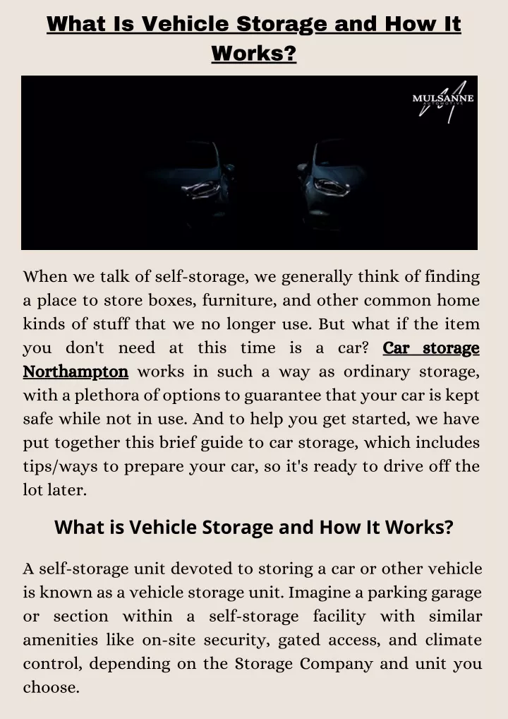 what is vehicle storage and how it works