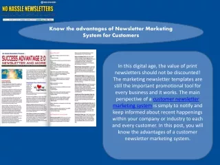 Know the advantages of Newsletter Marketing System for Customers