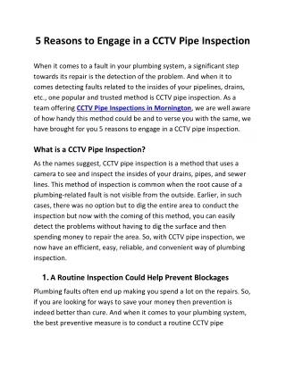 5 Reasons to Engage in a CCTV Pipe Inspection