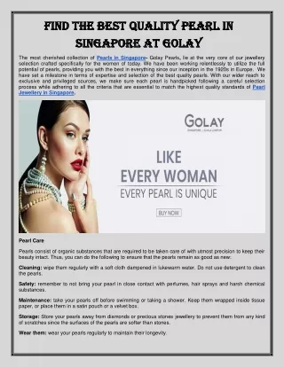 Pearl Jewellery in Singapore - Golay Singapore