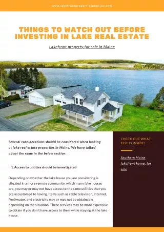 Things To Watch Out Before Investing In Lake Real Estate