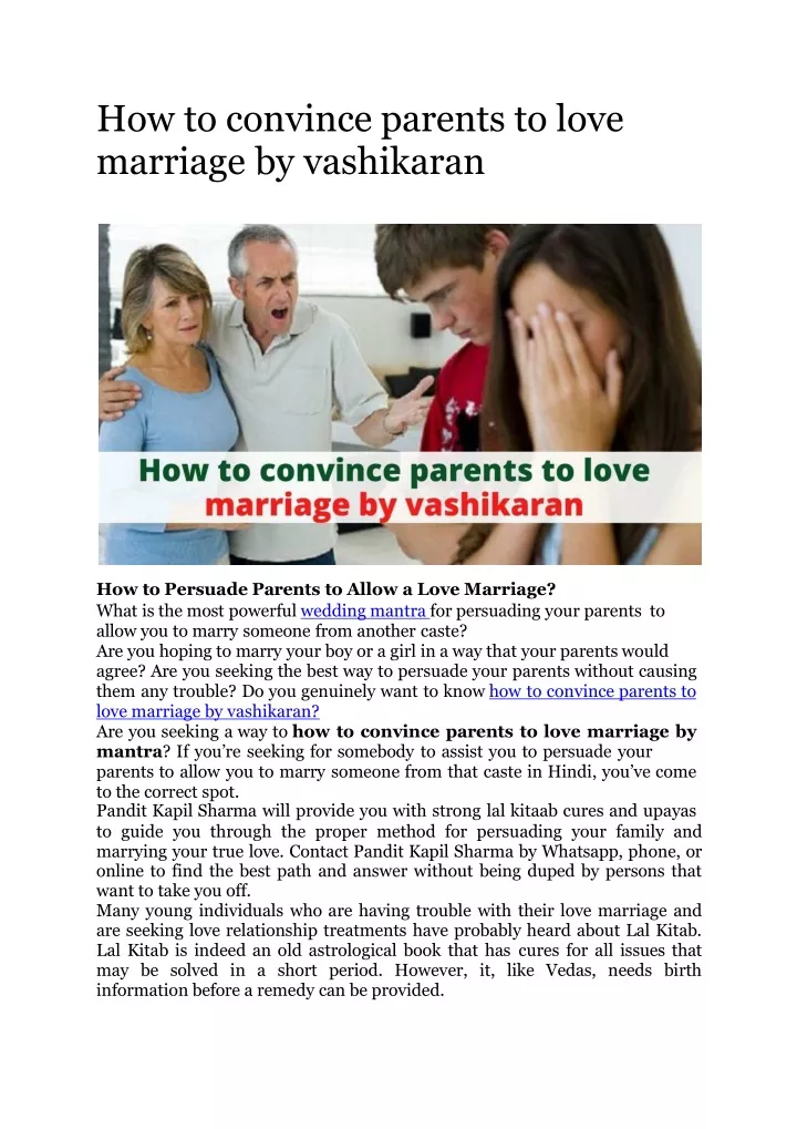 how to convince parents to love marriage by vashikaran