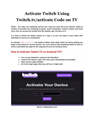 activate twitch using twitch tv activate code