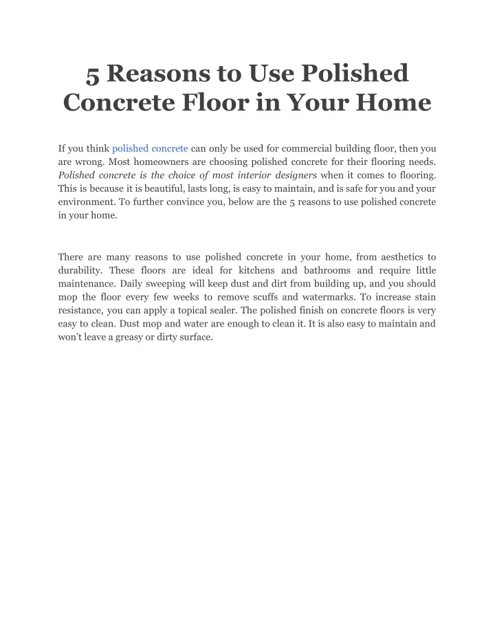 5 reasons to use polished concrete floor in your