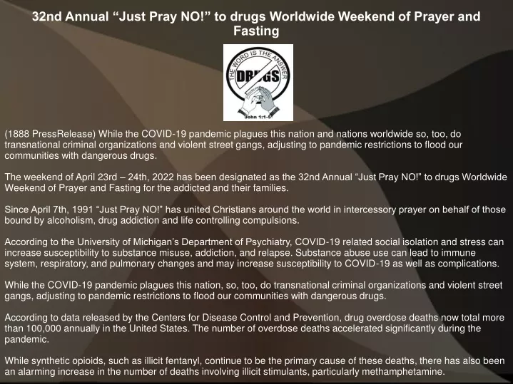 32nd annual just pray no to drugs worldwide