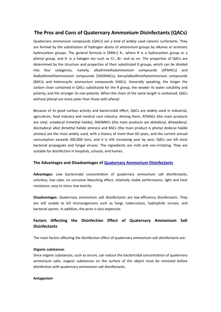 the pros and cons of quaternary ammonium