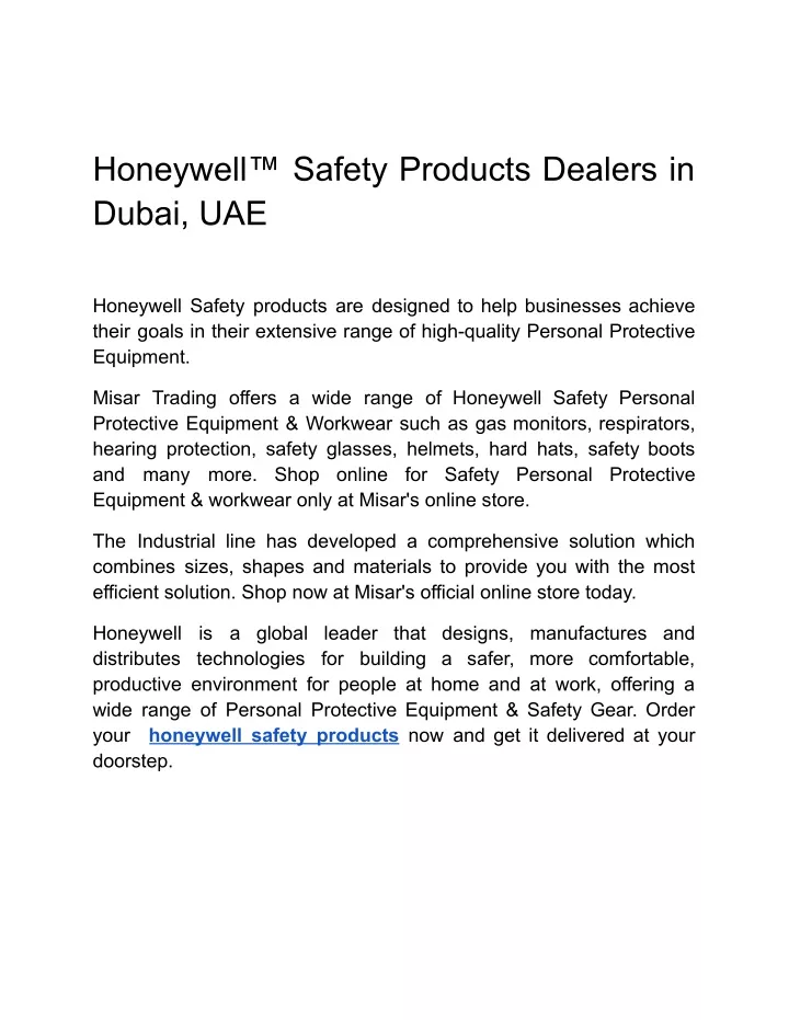 honeywell safety products dealers in dubai uae