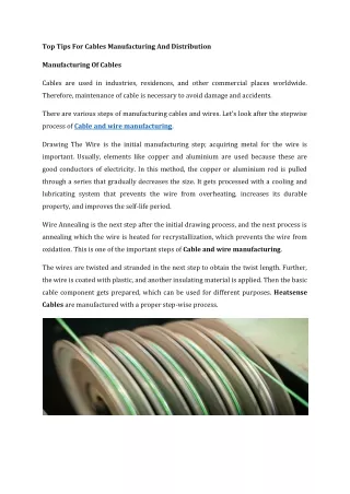 Bespoke Cables Manufacturing for Extreme Environment
