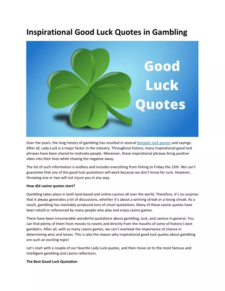 inspirational good luck quotes in gambling