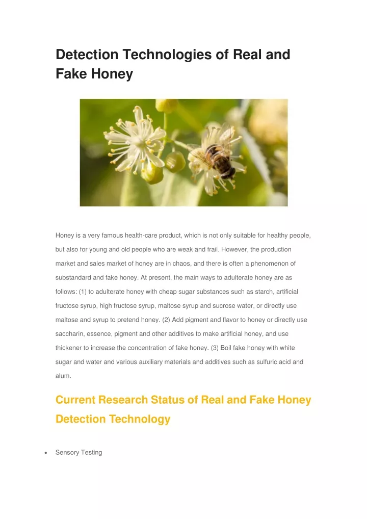 detection technologies of real and fake honey
