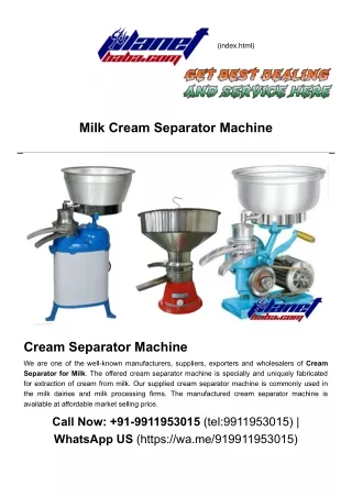 Cream Separator Machine