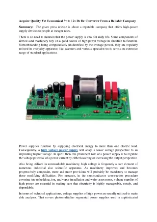 Acquire Quality Yet Economical 5v to 12v Dc Dc Converter From a Reliable Company