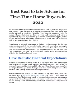 Best Real Estate Advice for First-Time Home Buyers in 2022