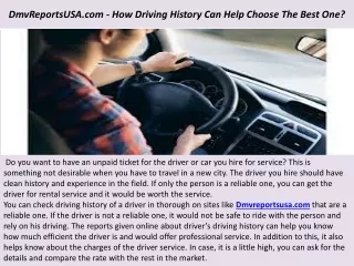 DmvReportsUSA.com - How Driving History Can Help Choose The Best One