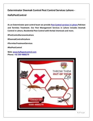 Exterminator Deemak Control Pest Control Services Lahore - HafizPestControl