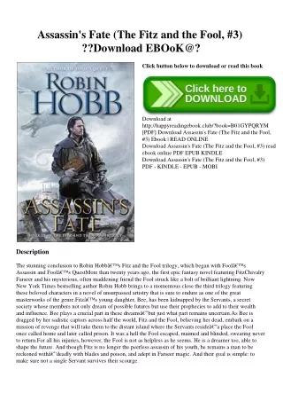^R.E.A.D.^ Assassin's Fate (The Fitz and the Fool  #3) Download EBOoK@