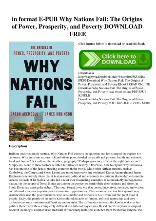in format E-PUB Why Nations Fail The Origins of Power  Prosperity  and Poverty DOWNLOAD FREE