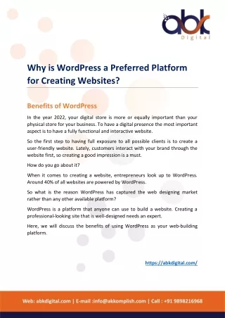 Why is WordPress a Preferred Platform for Creating Websites?