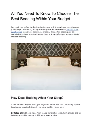 How To Choose The Best Bedding Within Your Budget