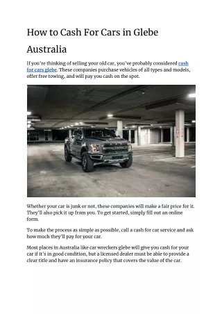 How to Cash For Cars in Glebe Australia