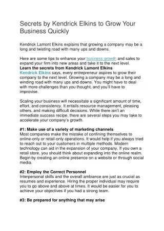 secrets by kendrick elkins to grow your business