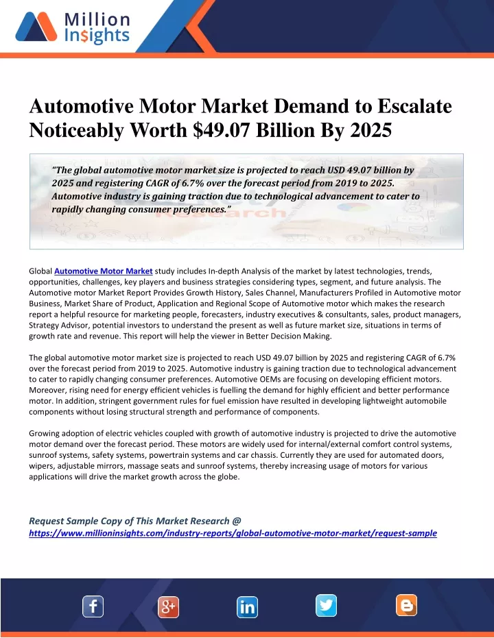 automotive motor market demand to escalate
