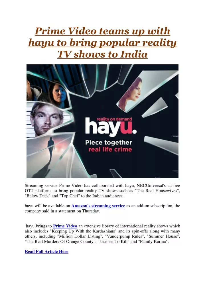 prime video teams up with hayu to bring popular