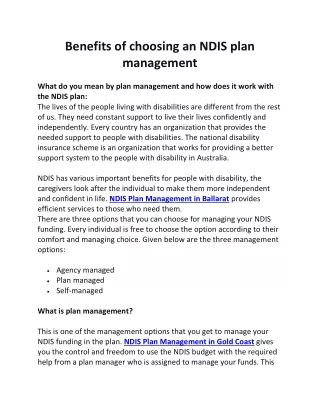 Benefits of choosing an NDIS plan management