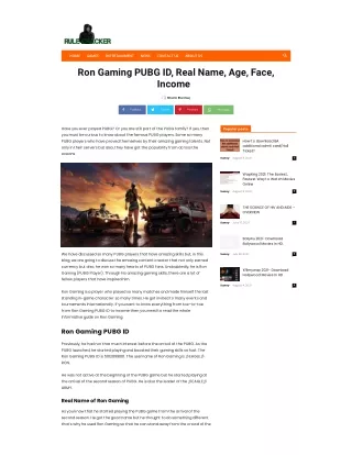 Ron Gaming PUBG ID, Real Name, Age, Face, Income