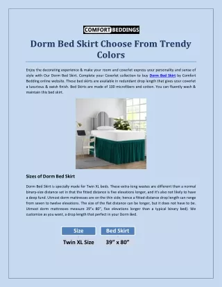 Dorm Bed Skirt Choose From Trendy Colors