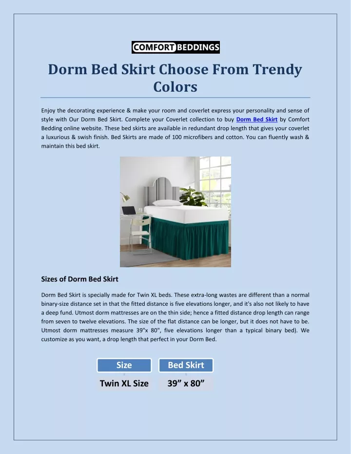 dorm bed skirt choose from trendy colors