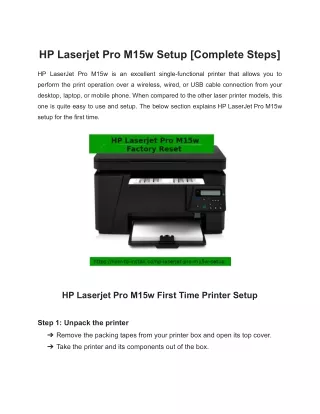 HP Laserjet Pro M15w Setup Complete Guide