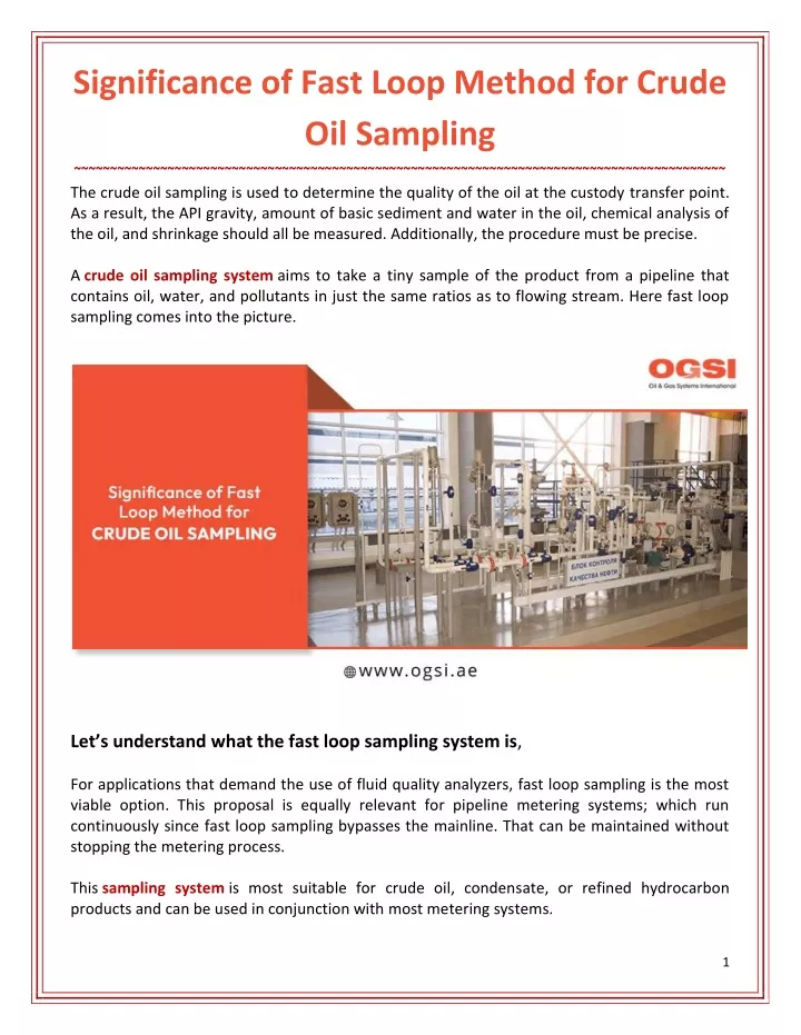 significance of fast loop method for crude