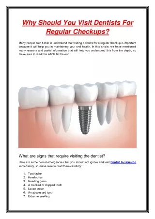 why should you visit dentists for regular checkups