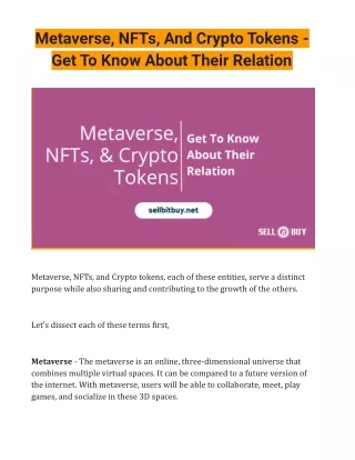 Metaverse, NFTs, And Crypto Tokens - Get To Know About Their Relation