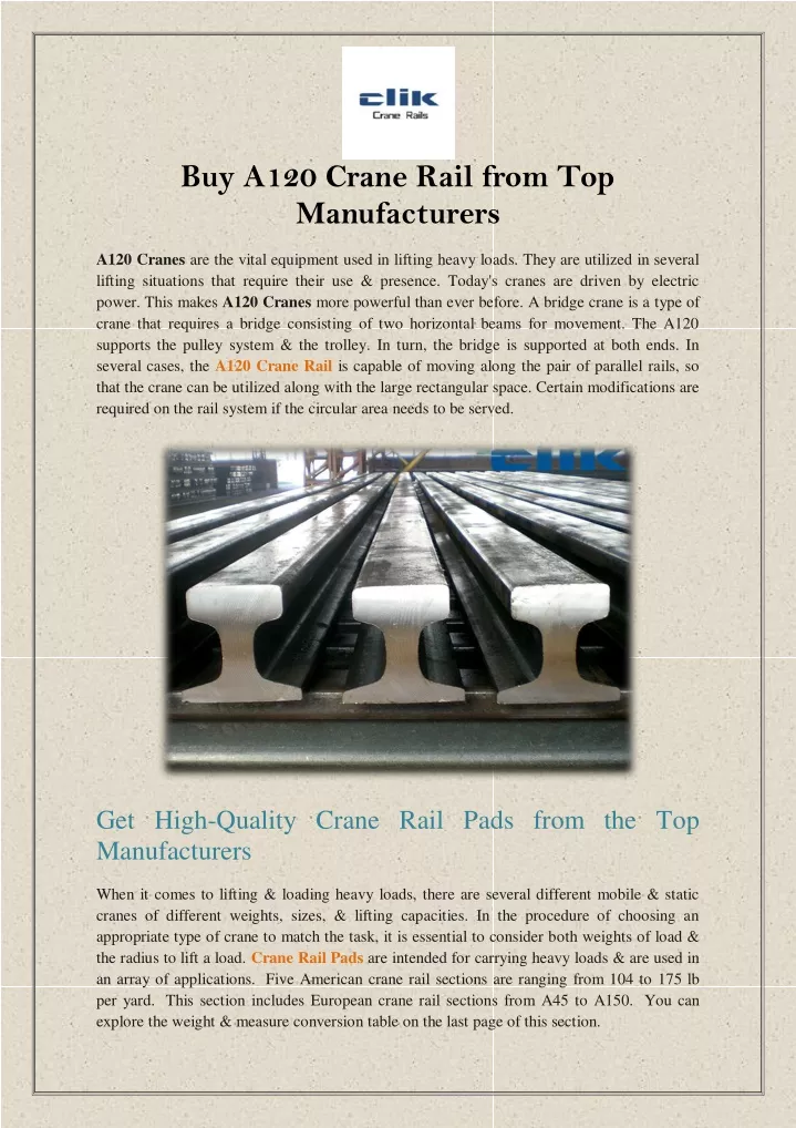 buy a120 crane rail from top manufacturers