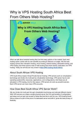Why is VPS Hosting South Africa Best From Others Web Hosting