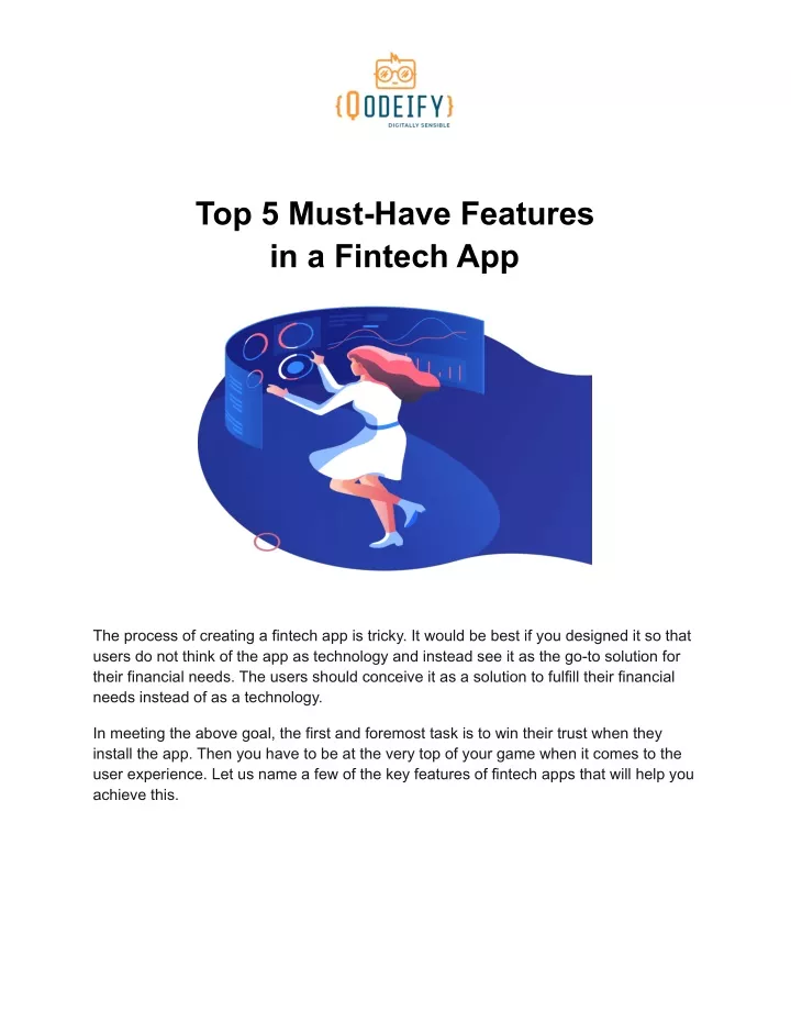 top 5 must have features in a fintech app