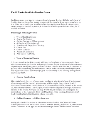 useful tips to shortlist a banking course