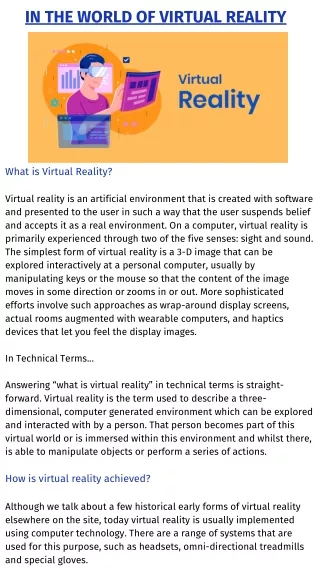 In the world of Virtual Reality