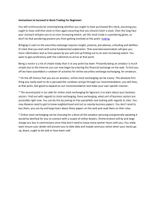 instructions to succeed in stock trading