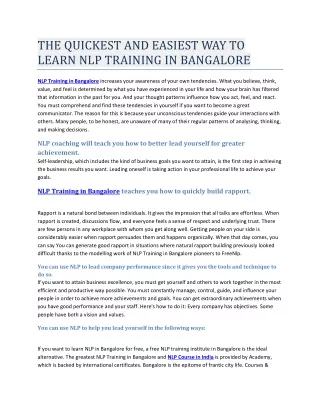 THE QUICKEST AND EASIEST WAY TO LEARN NLP TRAINING IN BANGALORE