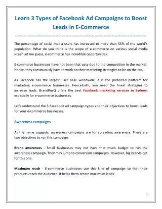 Learn 3 Types of Facebook Ad Campaigns to Boost Leads in E-Commerce