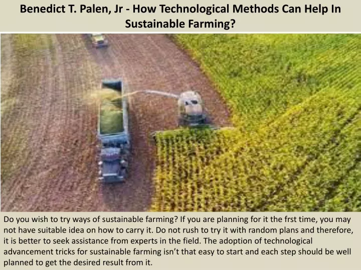 benedict t palen jr how technological methods can help in sustainable farming