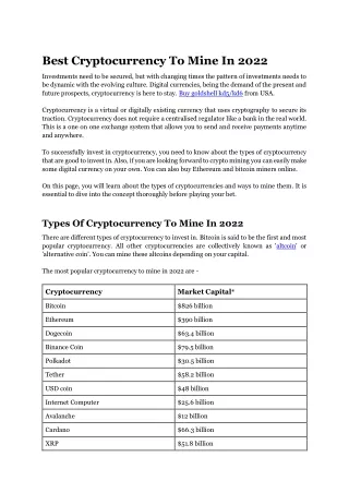 Best Cryptocurrency To Mine In 2022
