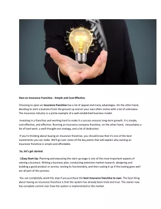 Own an Insurance Franchise - Simple and Cost-Effective