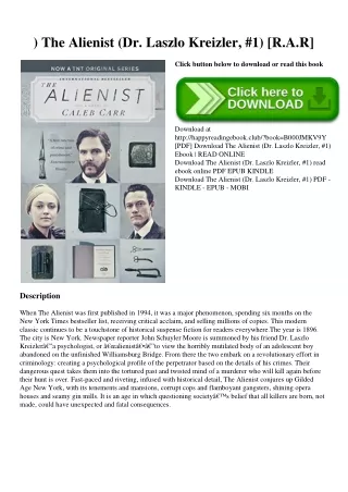 ^DOWNLOAD-PDF) The Alienist (Dr. Laszlo Kreizler  #1) [R.A.R]