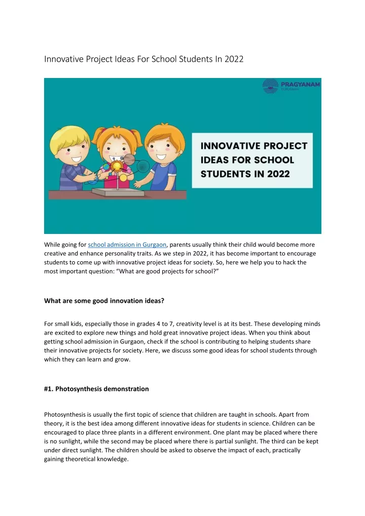 PPT Innovative Project Ideas For School Students In 2022 PowerPoint 